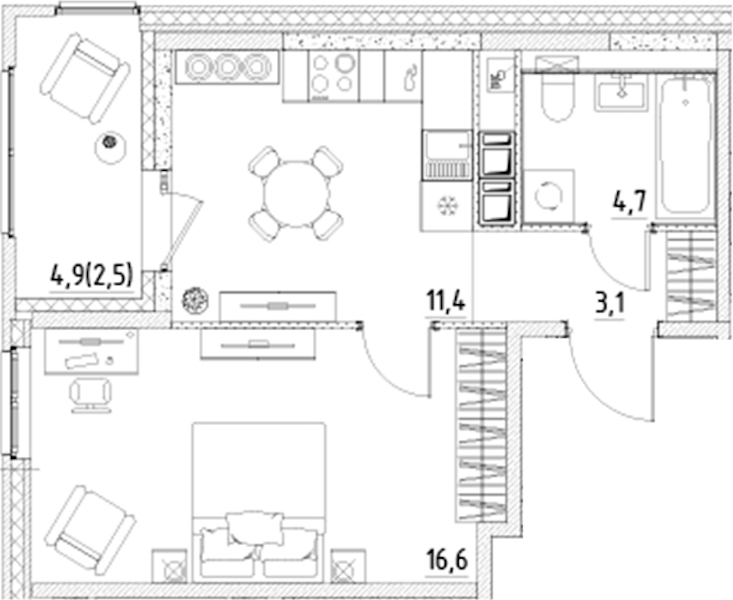 1-комнатная квартира 38.3 м², 3/12 эт., ЖК «Янила Форест»